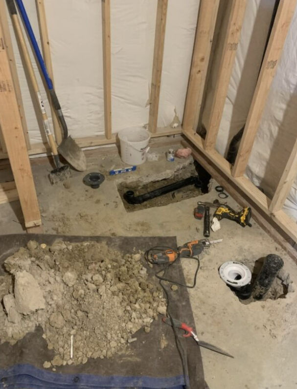 Shower drain relocation (demo & rough-in)