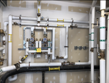 Commercial piping system — labeled & valved
